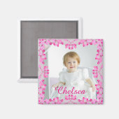Aimant Bordure et nom rose de l'aimant photo personnalisé (Recto/Verso)