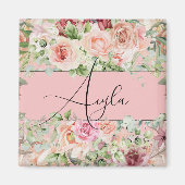 Aimant Bordure florale floue personnalisée avec Roses (Devant)