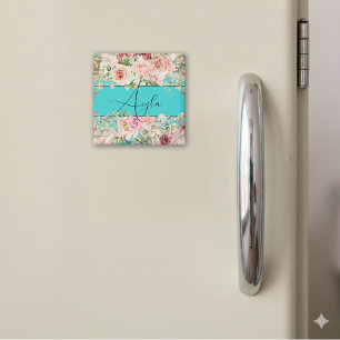 Aimant Bordure florale floue personnalisée avec Roses