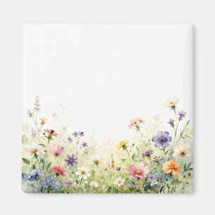 Aimant Bordure florale pastel de prairie de fleurs sauvag