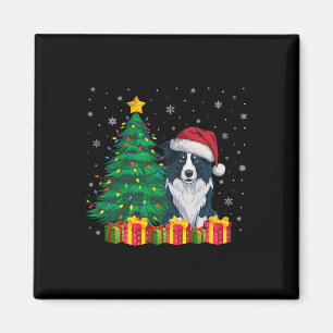 Aimant Bordure moche Collie Santa Hat Feux de Noël Chien