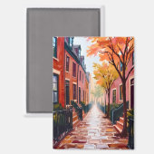 Aimant Boston Automne Aquarelle Beacon Hill (Recto/Verso)
