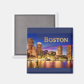 Aimant Boston Harbour at Night text BOSTON (Recto/Verso)