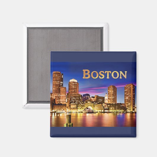 Aimant Boston Harbour at Night text BOSTON (Recto/Verso)