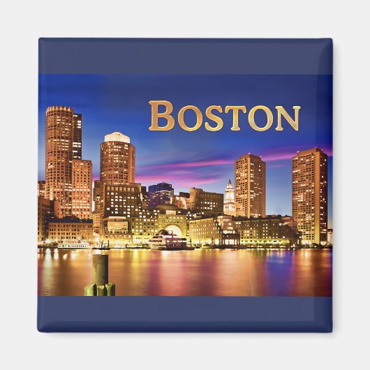 Aimant Boston Harbour at Night text BOSTON (Devant)