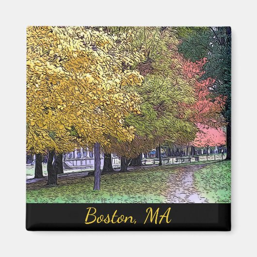 Aimant Boston, Massachusetts Fall Foliage Comic Art (Devant)