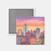 Aimant Boston North End Watercolor MA Cityscape (Recto/Verso)