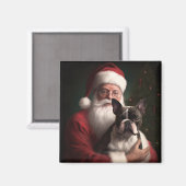 Aimant Boston Terrier avec Noël Festif du Père Noël (Recto/Verso)