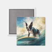 Aimant Boston Terrier Beach Surfing Peinture (Recto/Verso)