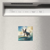 Aimant Boston Terrier Beach Surfing Peinture (In Situ (Lave-vaisselle))