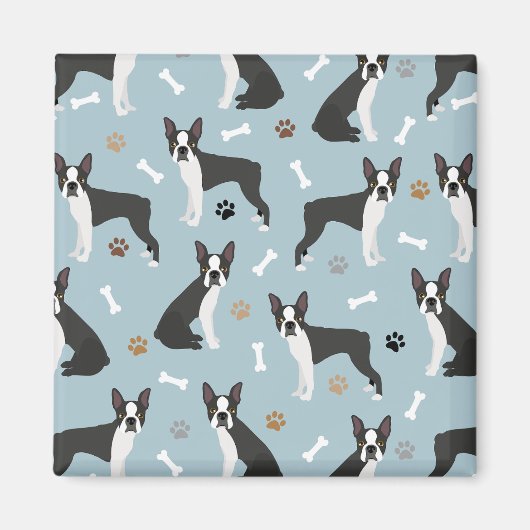 Aimant Boston Terrier Bones and Paws (Devant)