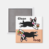 Aimant Boston Terrier Cartoon Dirty / Clean (Recto/Verso)