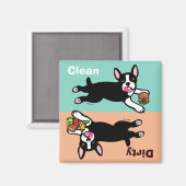 Aimant Boston Terrier Cartoon Dirty / Clean (Recto/Verso)