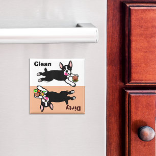 Aimant Boston Terrier Cartoon Dirty / Clean