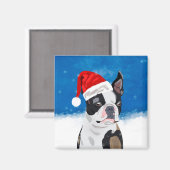 Aimant Boston Terrier Chien dans neige Noël Joyeux vacanc (Recto/Verso)