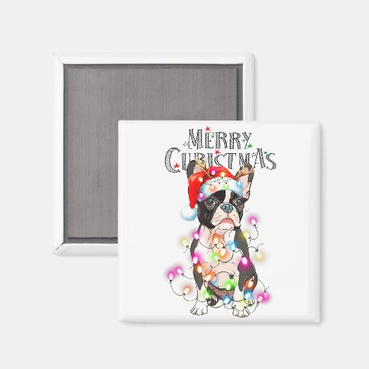 Aimant Boston Terrier Christmas Lights Xmas Dog (Recto/Verso)