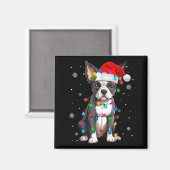 Aimant Boston Terrier Christmas Santa Hat  (Recto/Verso)