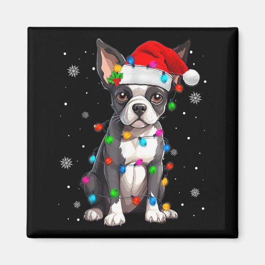 Aimant Boston Terrier Christmas Santa Hat  (Devant)