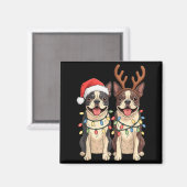 Aimant Boston Terrier Christmas Santa Hat Reindeer Lights (Recto/Verso)