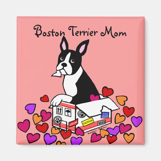 Aimant Boston Terrier dans le dessin animé (Devant)