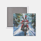 Aimant Boston Terrier Dog équitation moto Noël (Recto/Verso)