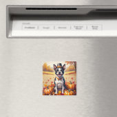 Aimant Boston Terrier En Automne Quitte L'Art Thanksgivin (In Situ (Lave-vaisselle))