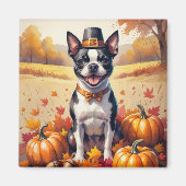 Aimant Boston Terrier En Automne Quitte L'Art Thanksgivin (Devant)