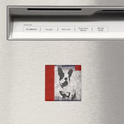 Aimant Boston Terrier en noir et blanc avec frontière rou (In Situ (Lave-vaisselle))