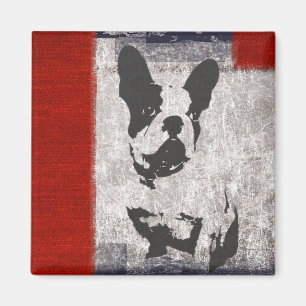 Aimant Boston Terrier en noir et blanc avec frontière rou