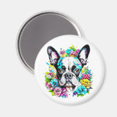 Aimant Boston Terrier et Fleurs (Recto/Verso)