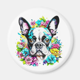 Aimant Boston Terrier et Fleurs