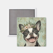 Aimant Boston Terrier Green Floral Kitchen (Recto/Verso)