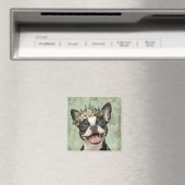 Aimant Boston Terrier Green Floral Kitchen (In Situ (Lave-vaisselle))