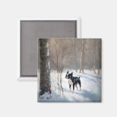 Aimant Boston Terrier Laisser neiger Noël (Recto/Verso)