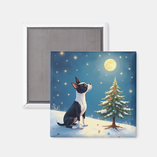 Aimant Boston Terrier Midnight Star-Gazing Christmas (Recto/Verso)