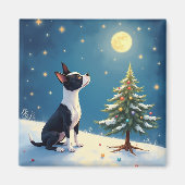 Aimant Boston Terrier Midnight Star-Gazing Christmas (Devant)