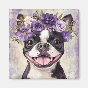 Aimant Boston Terrier Purple Floral Cuisine