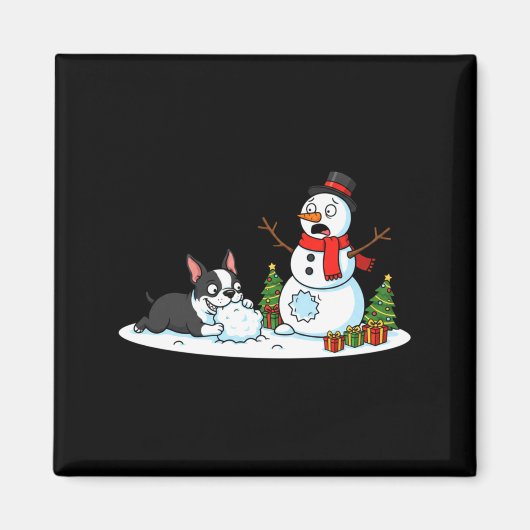 Aimant Boston Terrier Snowman Christmas Tree Xmas Womens  (Devant)