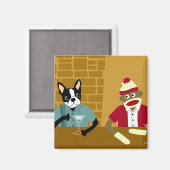 Aimant Boston Terrier & Sock Monkey (Recto/Verso)