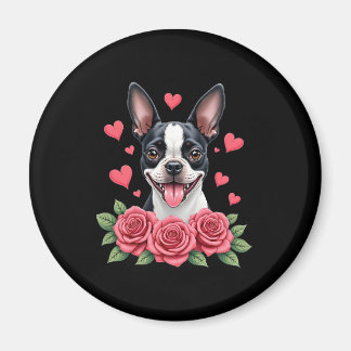 Aimant Boston Terrier with Red Roses Hearts Valentine�s D