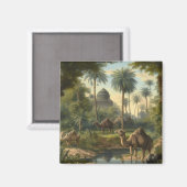 Aimant Botanique : dromadaires dans la jungle près d'une  (Recto/Verso)