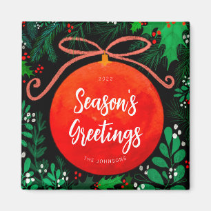 Aimant Botanique moderne rouge boule de Noël