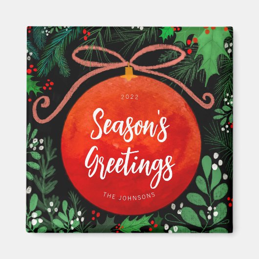 Aimant Botanique moderne rouge boule de Noël (Devant)