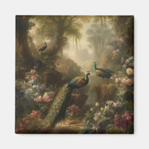 Aimant Botanique : trois paons dans le jardin anglais