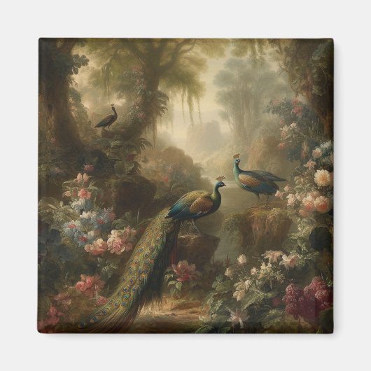 Aimant Botanique : trois paons dans le jardin anglais (Devant)