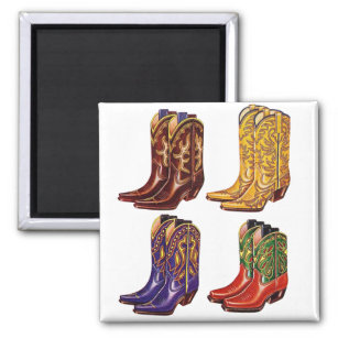 Aimant Bottes de cowboy colorées de rétro kitsch vintage