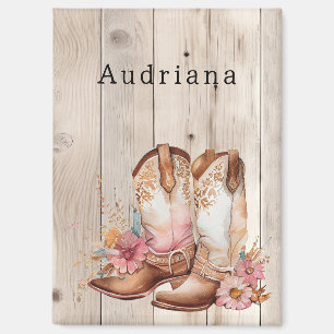 Aimant Bottes florales de cowgirl ivoire Faux bois Person