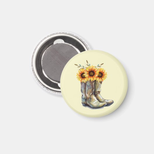 Aimant Bottes rustiques Cowboy avec tournesol (Recto/Verso)