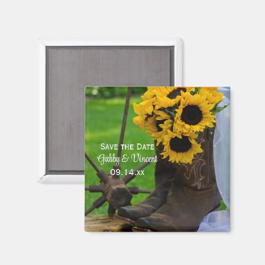 Aimant Bottes rustiques de Tournesols Boots Sauvez la dat (Recto/Verso)
