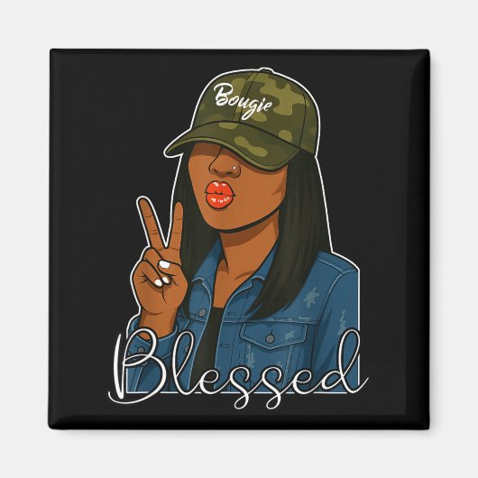 Aimant Bougie Blessed Camo Hat Christian Black Woman (Devant)